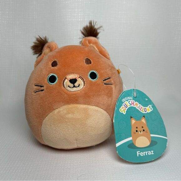 NWT Squishmallows 5” FERRAZ Orange Caracal Cat Brown Fluffy Pointed Ear Tips - Picture 1 of 4